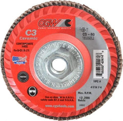 Camel Grinding Wheels - 60 Grit, 5" Disc Diam, 5/8-11 Center Hole, Type 27 Ceramic Flap Disc - 12,200 Max RPM, Polyester Backing, Arbor Attaching System, Coated - Americas Industrial Supply