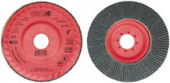 Camel Grinding Wheels - 80 Grit, 5" Disc Diam, 7/8" Center Hole, Type 27 Zirconia Alumina Flap Disc - 12,200 Max RPM, Poly Cotton Backing, Arbor Attaching System, Coated - Americas Industrial Supply
