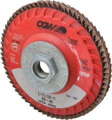 Camel Grinding Wheels - 40 Grit, 4-1/2" Disc Diam, 5/8-11 Center Hole, Type 27 Ceramic Flap Disc - 13,300 Max RPM, Polyester Backing, Arbor Attaching System, Coated - Americas Industrial Supply