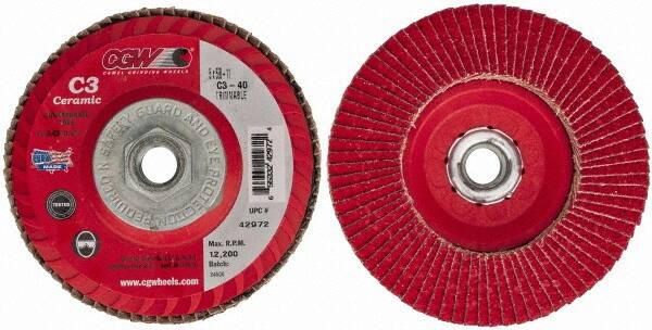 Camel Grinding Wheels - 40 Grit, 5" Disc Diam, 5/8-11 Center Hole, Type 27 Ceramic Flap Disc - 12,200 Max RPM, Polyester Backing, Arbor Attaching System, Coated - Americas Industrial Supply