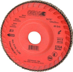 Camel Grinding Wheels - 60 Grit, 5" Disc Diam, 7/8" Center Hole, Type 27 Zirconia Alumina Flap Disc - 12,200 Max RPM, Poly Cotton Backing, Arbor Attaching System, Coated - Americas Industrial Supply