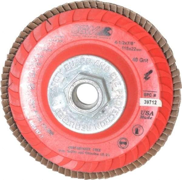 Camel Grinding Wheels - 40 Grit, 4-1/2" Disc Diam, 5/8-11 Center Hole, Type 27 Zirconia Alumina Flap Disc - 13,300 Max RPM, Poly Cotton Backing, Arbor Attaching System, Coated - Americas Industrial Supply