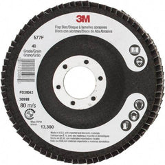 3M - 40 Grit, 4-1/2" Disc Diam, 7/8" Center Hole, Type 29 Zirconia Alumina Flap Disc - 13,300 Max RPM, Cloth Backing, Arbor Attaching System, Coated - Americas Industrial Supply