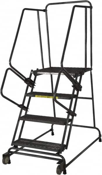 Ballymore - 40" 4 Step Ladder - Rolling Safety Ladder, 450 Lb Capacity, 40" Platform Height, 30" Base Width x 46" Base Depth, Expanded Metal Tread - Americas Industrial Supply