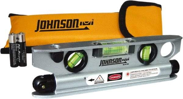 Johnson Level & Tool - 1 Beam 100' Max Range Torpedo Laser Level - Red Beam, 1/8" at 50' Accuracy, 7-1/2" Long x 2" Wide x 3/4" High, Battery Included - Americas Industrial Supply