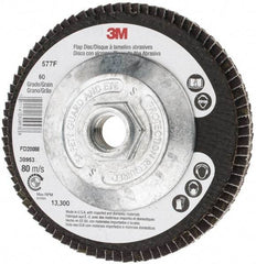 3M - 60 Grit, 4-1/2" Disc Diam, 5/8-11 Center Hole, Type 27 Zirconia Alumina Flap Disc - 13,300 Max RPM, Cloth Backing, Arbor Attaching System, Coated - Americas Industrial Supply