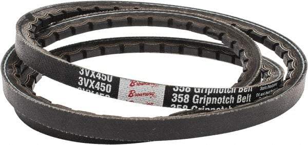 Browning - Section 3VX, 3/8" Wide, 45" Outside Length, Gripnotch V-Belt - Rubber Compound, 358 Gripnotch, No. 3VX450 - Americas Industrial Supply
