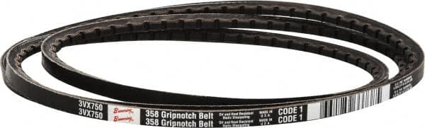 Browning - Section 3VX, 3/8" Wide, 75" Outside Length, Gripnotch V-Belt - Rubber Compound, 358 Gripnotch, No. 3VX750 - Americas Industrial Supply