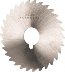 Made in USA - 4-1/2" Diam x 3/64" Blade Thickness x 1" Arbor Hole Diam, 36 Tooth Slitting and Slotting Saw - Arbor Connection, Right Hand, Uncoated, High Speed Steel, Concave Ground, Contains Keyway - Americas Industrial Supply