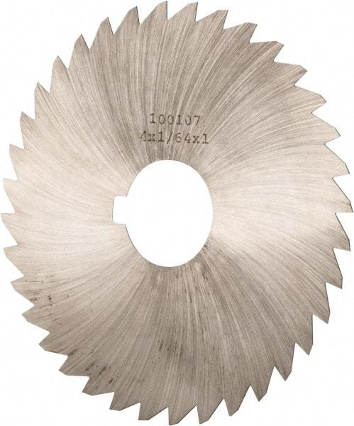 Made in USA - 4" Diam x 1/64" Blade Thickness x 1" Arbor Hole Diam, 36 Tooth Slitting and Slotting Saw - Arbor Connection, Right Hand, Uncoated, High Speed Steel, Concave Ground, Contains Keyway - Americas Industrial Supply