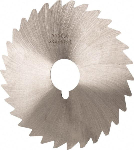 Made in USA - 5" Diam x 3/64" Blade Thickness x 1" Arbor Hole Diam, 40 Tooth Slitting and Slotting Saw - Arbor Connection, Right Hand, Uncoated, High Speed Steel, Concave Ground, Contains Keyway - Americas Industrial Supply