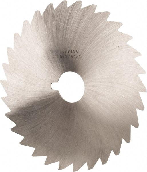 Made in USA - 6" Diam x 3/64" Blade Thickness x 1" Arbor Hole Diam, 50 Tooth Slitting and Slotting Saw - Arbor Connection, Right Hand, Uncoated, High Speed Steel, Concave Ground, Contains Keyway - Americas Industrial Supply