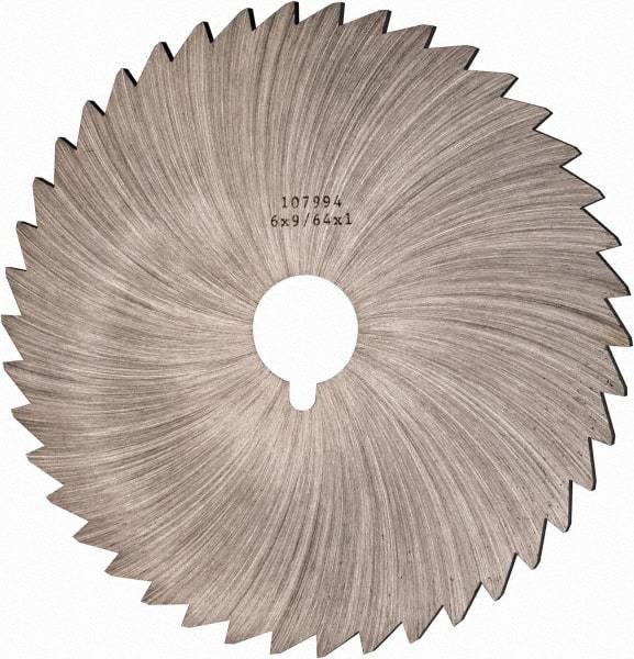 Made in USA - 6" Diam x 9/64" Blade Thickness x 1" Arbor Hole Diam, 44 Tooth Slitting and Slotting Saw - Arbor Connection, Right Hand, Uncoated, High Speed Steel, Concave Ground, Contains Keyway - Americas Industrial Supply