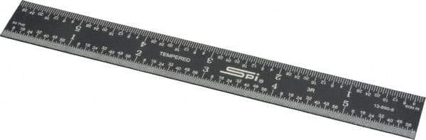SPI - 6" Long, 1/64, 1/50, 1/32, 1/10" Graduation, Rigid Steel Rule - 3R Graduation Style, 3/4" Wide, Black, Black Chrome Finish - Americas Industrial Supply