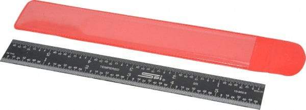 SPI - 6" Long, 1/100, 1/64, 1/32, 1/10" Graduation, Rigid Steel Rule - 5R Graduation Style, 3/4" Wide, Black, Black Chrome Finish - Americas Industrial Supply
