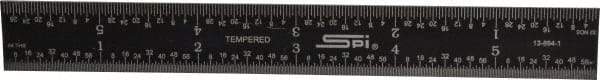 SPI - 6" Long, 1/64, 1/32" and 0.5, 1mm Graduation, Rigid Steel Rule - English/Metric Graduation Style, 3/4" Wide, Black, Black Chrome Finish - Americas Industrial Supply