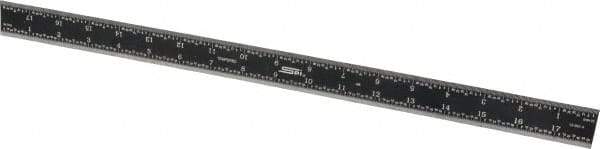 SPI - 18" Long, 1/64, 1/32, 1/16, 1/8" Graduation, Rigid Steel Rule - 4R Graduation Style, 1-1/8" Wide, Black, Black Chrome Finish - Americas Industrial Supply