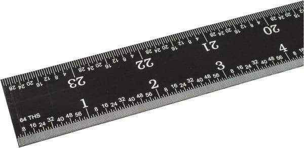 SPI - 24" Long, 1/64, 1/50, 1/32, 1/10" Graduation, Rigid Steel Rule - 3R Graduation Style, 1-1/8" Wide, Black, Black Chrome Finish - Americas Industrial Supply