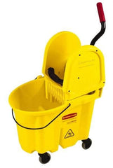 Rubbermaid - 35 Qt Plastic Bucket & Wringer - 20.1" Long x 36-1/2" High x 15.7" Wide, Yellow - Americas Industrial Supply