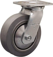 Hamilton - 6" Diam x 2" Wide x 7-1/2" OAH Top Plate Mount Swivel Caster - Rubber Mold on Aluminum, 410 Lb Capacity, Straight Roller Bearing, 4 x 4-1/2" Plate - Americas Industrial Supply
