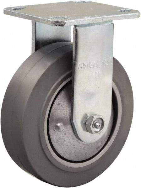 Hamilton - 6" Diam x 2" Wide x 7-1/2" OAH Top Plate Mount Rigid Caster - Rubber Mold on Aluminum, 410 Lb Capacity, Straight Roller Bearing, 4 x 4-1/2" Plate - Americas Industrial Supply