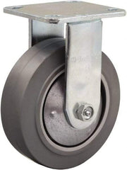 Hamilton - 6" Diam x 2" Wide x 7-1/2" OAH Top Plate Mount Rigid Caster - Rubber Mold on Aluminum, 410 Lb Capacity, Straight Roller Bearing, 4 x 4-1/2" Plate - Americas Industrial Supply