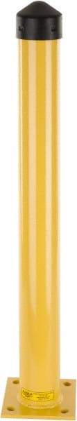 Eagle - 4-1/2" Diam x 42" High, Yellow Steel Bollard - 8" Wide x 8" Long Mounting Plate, 50 Lb - Americas Industrial Supply