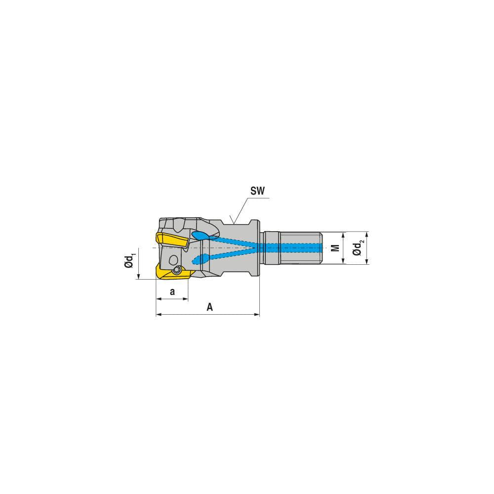 Indexable Square-Shoulder End Mill:  G211.125.R.05-11-150-F,  1.2500'' Cut Dia,  0.3940'' Max Depth of Cut,  16.0000'' Shank Dia,  16.00 mm Modular Connection,  Modular Shank Uses  5,  Normal Pressure,