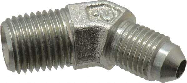 Parker - 1/4" Tube OD, 37° Steel Flared Tube Male 45° Elbow - 1/4 NPTF, Flare x MNPTF Ends - Americas Industrial Supply