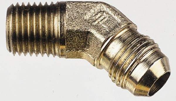 Parker - 1/8" Tube OD, 37° Steel Flared Tube Male 45° Elbow - 1/8 NPTF, Flare x MNPTF Ends - Americas Industrial Supply
