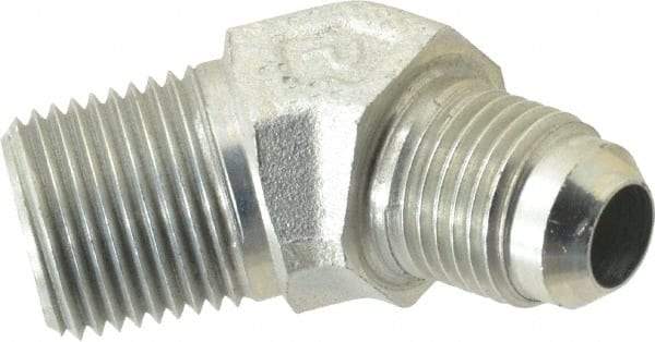 Parker - 3/8" Tube OD, 37° Steel Flared Tube Male 45° Elbow - 3/8 NPTF, Flare x MNPTF Ends - Americas Industrial Supply