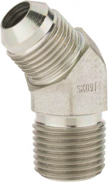 Parker - 1/2" Tube OD, 37° Steel Flared Tube Male 45° Elbow - 1/2 NPTF, Flare x MNPTF Ends - Americas Industrial Supply