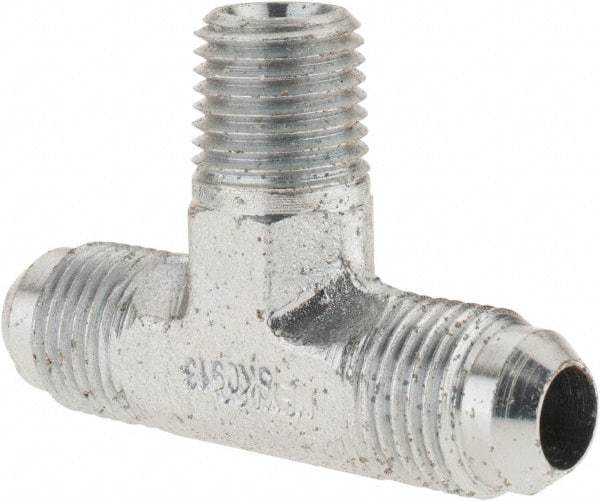 Parker - 3/8" Tube OD, 37° Steel Flared Tube Male Branch Tee - 1/4 NPTF, Flare x MNPTF Ends - Americas Industrial Supply