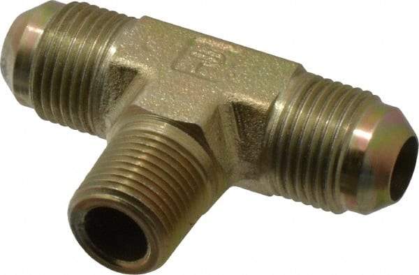 Parker - 1/2" Tube OD, 37° Steel Flared Tube Male Branch Tee - 3/8 NPTF, Flare x MNPTF Ends - Americas Industrial Supply