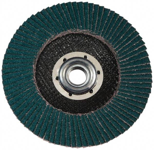 3M - 120 Grit, 7" Disc Diam, 5/8-11 Center Hole, Type 27 Zirconia Alumina Flap Disc - Cloth Backing, Arbor Attaching System, Coated - Americas Industrial Supply