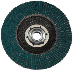 3M - 120 Grit, 7" Disc Diam, 5/8-11 Center Hole, Type 27 Zirconia Alumina Flap Disc - Cloth Backing, Arbor Attaching System, Coated - Americas Industrial Supply