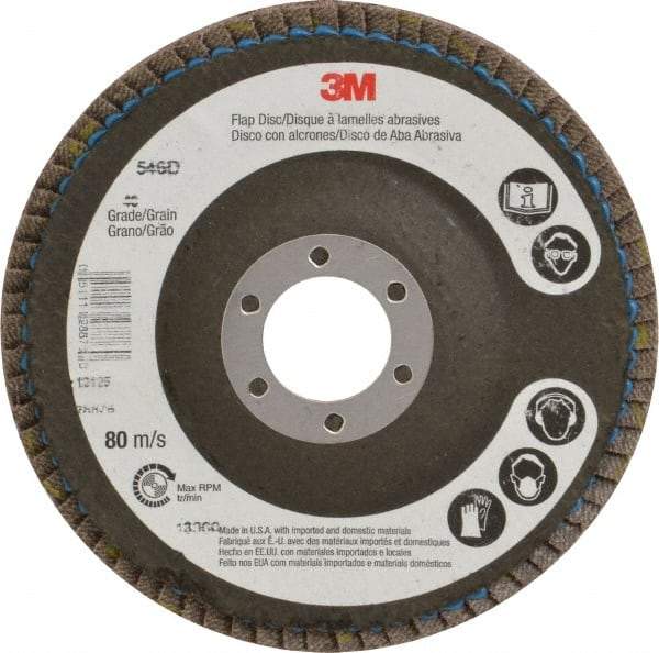 3M - 40 Grit, 4-1/2" Disc Diam, 7/8 Center Hole, Type 29 Zirconia Alumina Flap Disc - Cloth Backing, Arbor Attaching System, Coated - Americas Industrial Supply