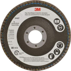 3M - 40 Grit, 4-1/2" Disc Diam, 7/8 Center Hole, Type 29 Zirconia Alumina Flap Disc - Cloth Backing, Arbor Attaching System, Coated - Americas Industrial Supply