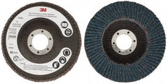 3M - 40 Grit, 4-1/2" Disc Diam, 7/8" Center Hole, Type 27 Zirconia Alumina Flap Disc - 13,300 Max RPM, Cloth Backing, Arbor Attaching System, Coated - Americas Industrial Supply