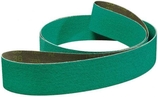 3M - 2-1/2" Wide x 60" OAL, 120 Grit, Zirconia Alumina Abrasive Belt - Zirconia Alumina, Fine, Coated, YF Weighted Cloth Backing, Series 577F - Americas Industrial Supply