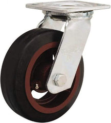Hamilton - 6" Diam x 2" Wide x 7-1/2" OAH Top Plate Mount Swivel Caster - Rubber Mold on Cast Iron, 410 Lb Capacity, Straight Roller Bearing, 4 x 4-1/2" Plate - Americas Industrial Supply
