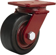 Hamilton - 6" Diam x 3" Wide x 7-1/2" OAH Top Plate Mount Swivel Caster - Rubber Mold on Cast Iron, 680 Lb Capacity, Straight Roller Bearing, 4-1/2 x 6-1/2" Plate - Americas Industrial Supply