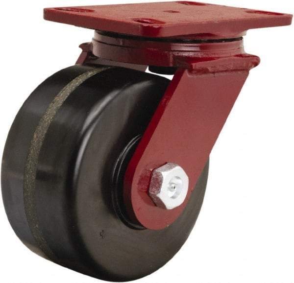 Hamilton - 6" Diam x 3" Wide x 7-1/2" OAH Top Plate Mount Swivel Caster - Phenolic, 2,000 Lb Capacity, Tapered Roller Bearing, 4-1/2 x 6-1/2" Plate - Americas Industrial Supply