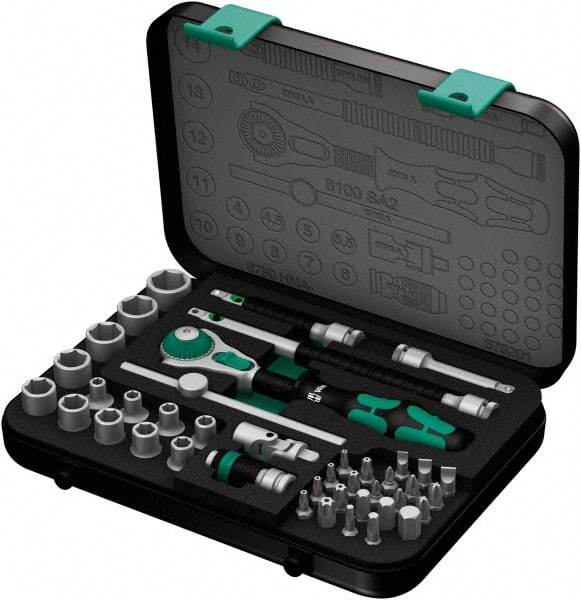 Wera - 42 Piece 1/4" Drive Socket & Bit Set - Comes in Molded Steel Case with High Density Foam Insert - Americas Industrial Supply