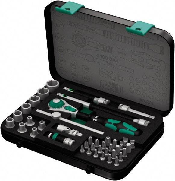 Wera - 41 Piece 1/4" Drive Socket & Bit Set - Comes in Molded Steel Case with High Density Foam Insert - Americas Industrial Supply