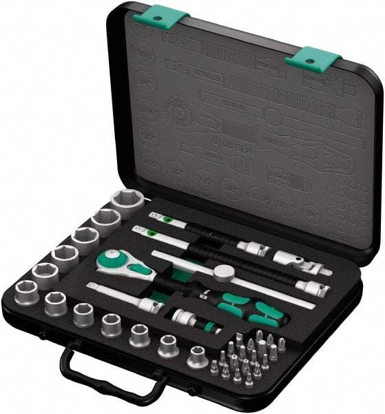 Wera - 38 Piece 3/8" Drive Socket & Bit Set - Comes in Molded Steel Case with High Density Foam Insert - Americas Industrial Supply