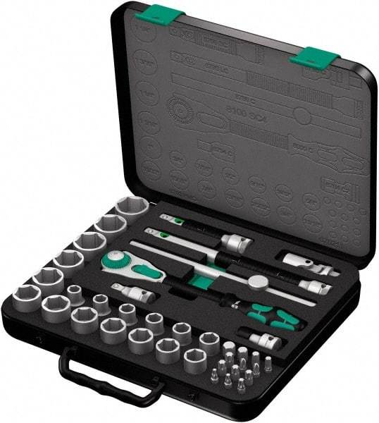 Wera - 37 Piece 1/2" Drive Socket & Bit Set - Comes in Molded Steel Case with High Density Foam Insert - Americas Industrial Supply