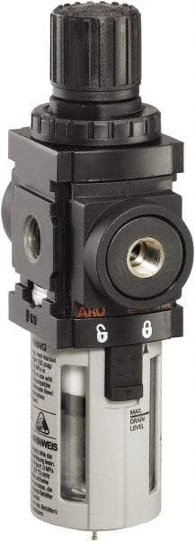 ARO/Ingersoll-Rand - 1/8" NPT Port Miniature 1 Piece Filter/Regulator FRL Unit - Polycarbonate Bowl, 43 SCFM, 150 Max psi, 6.2" High x 1.575" Long, Manual Drain - Americas Industrial Supply