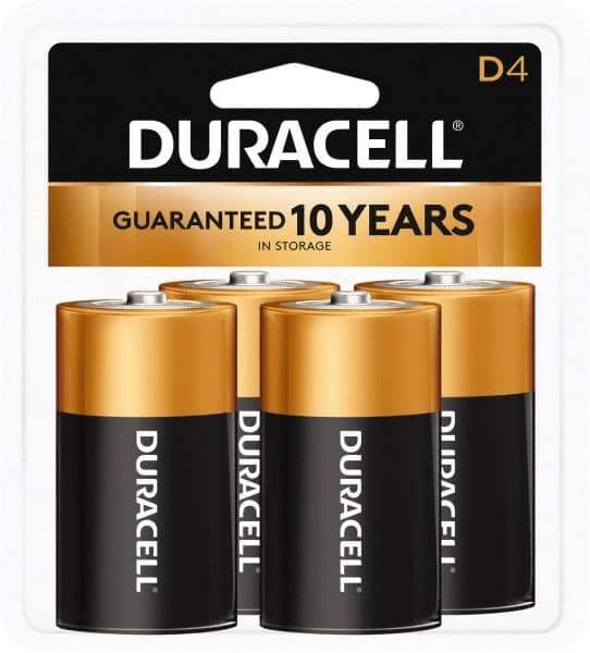 Duracell - Size D, Alkaline, 4 Pack, Standard Battery - 1.5 Volts, Button Tab Terminal - Americas Industrial Supply