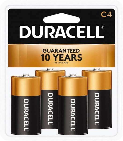 Duracell - Size C, Alkaline, 4 Pack, Standard Battery - 1.5 Volts, Button Tab Terminal - Americas Industrial Supply